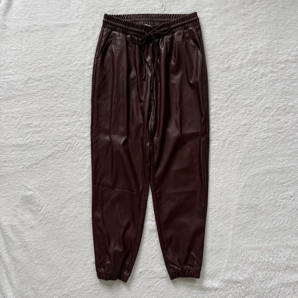 Nine West Jeans Women's Faux Leather Jogger Pants Wine Size Small